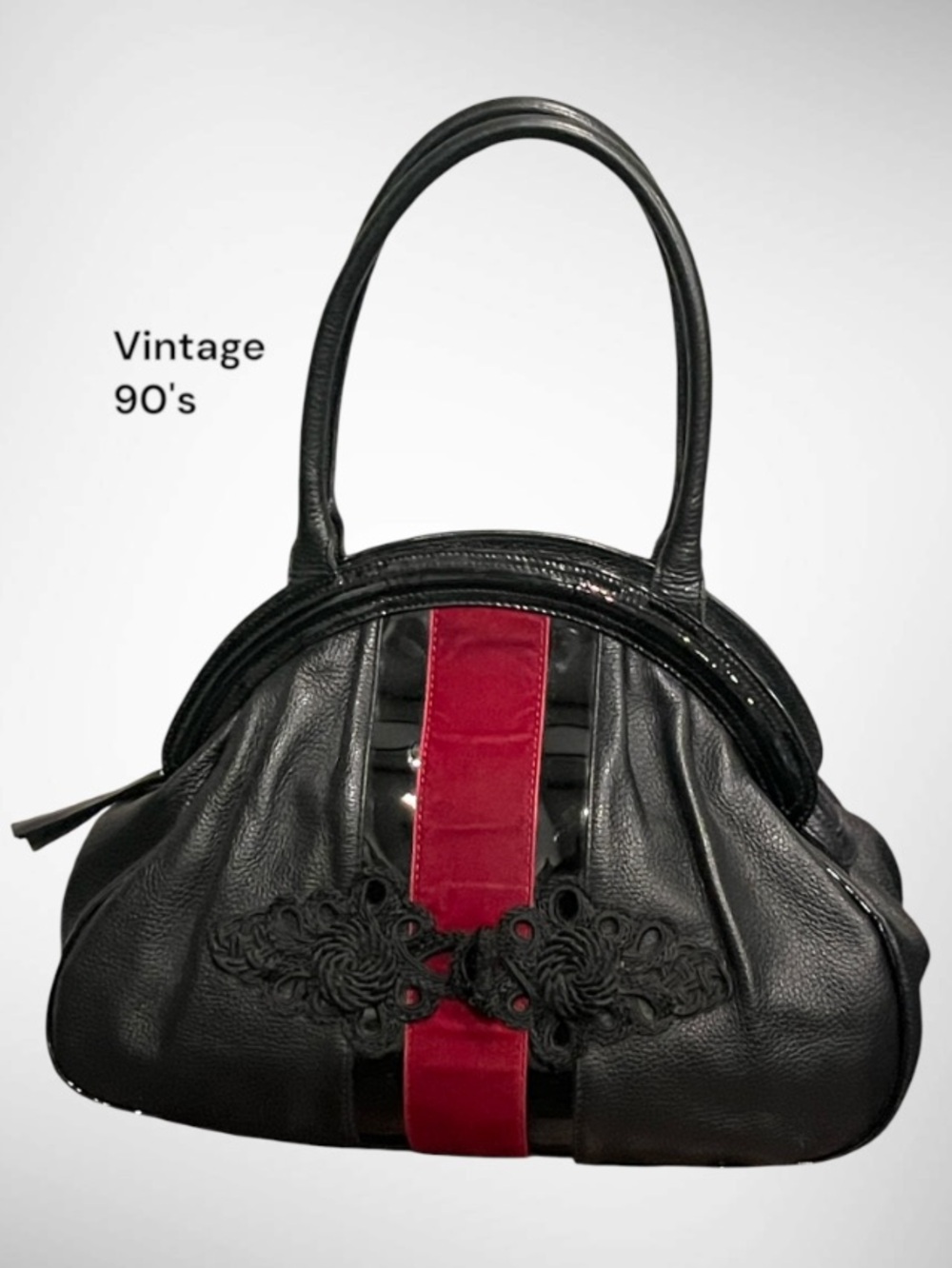 Vintage Audrey Talbott Macabre/Leather Half Moon Bagette Large Satchel Rare 90's
